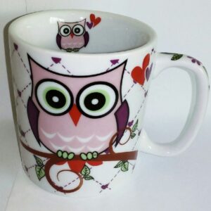 CANECA 300ML - CORUJA FUNDO ROSA